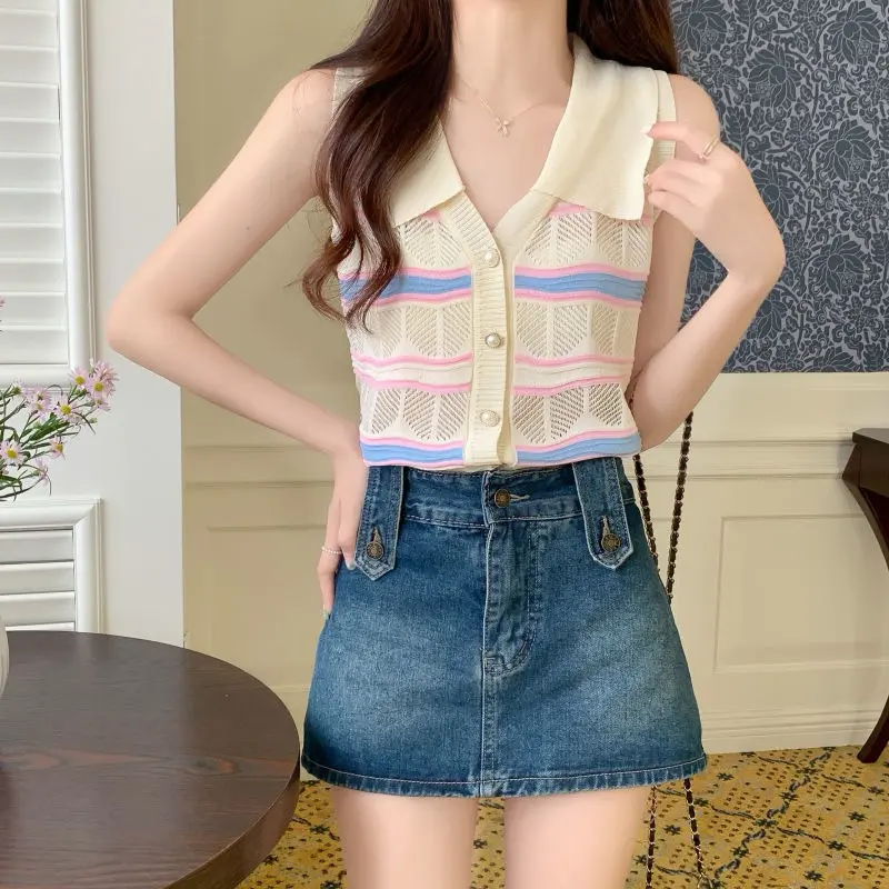 COD- Tanktop Rajut Berkerah Kancing Aktif / Tanktop Wanita Korean style Mewah dan Elegan (T311) 0
