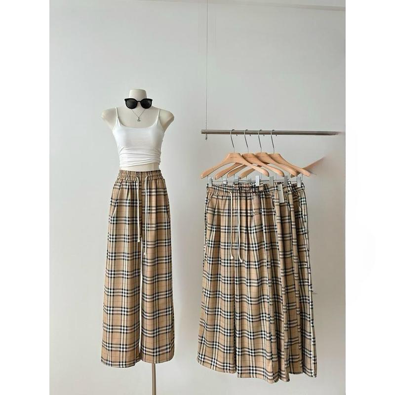 Quần Thô mềm, Suông Ống Rộng Đẹp, Quần Dài Kẻ Sọc Cạp Chun Co Dãn Phối Dây Culottes Phong Cách Ulzang Dễ Mặc Siêu Hot #1010 Nữ Women Pants 2