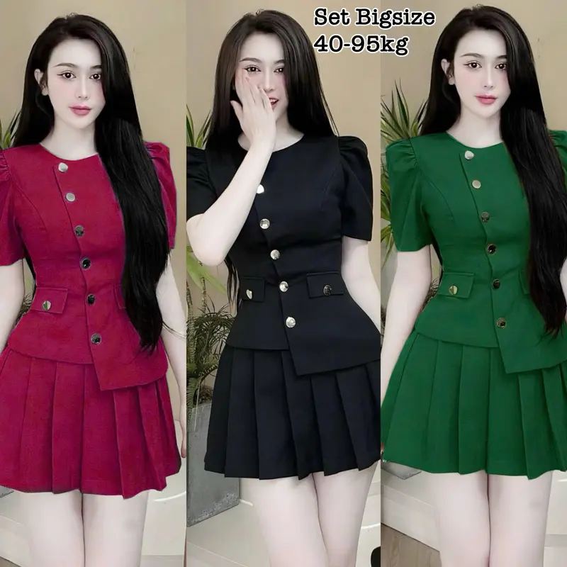 Thời Trang Bigsize HCM - Set Áo và Chân Váy Bigsize Nữ Vải Lụa Chéo Cao Cấp Thiết Kế Đi Dự Tiệc Xinh Đẹp 40-95kg 2178 Nhung Voi Nho Nâu 0