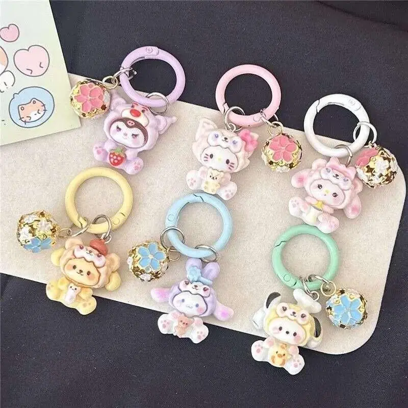 Sanrio Melody Hello Kitty Kuromi Cartoon Bell Keychain Backpack Cute Pendant Girl Accessories Best Friend Gift