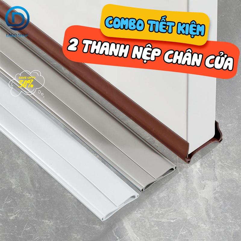 Combo 2 thanh nệp chân cửa, chặn khe hở cửa để ngăn côn trùng chắn gió bụi loại Nhựa PVC đúc nguyên khối, dùng cho cửa có đồ dày từ 3-5cm, khe hở cửa không quá 2cm + tặng kèm miếng 8 dán 2 mặt trong mỗi thanh