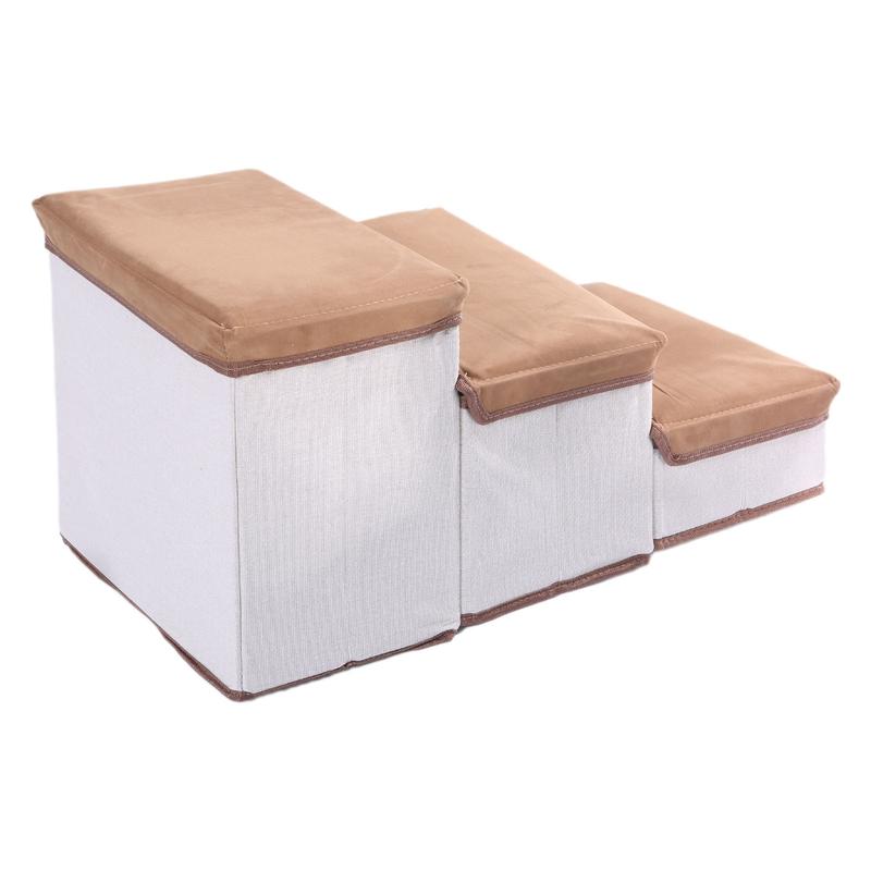 Foldable Pet Steps 3 Step Dog Stairs with Soft Flannel Cover Cats Staircase with Storage Box for Dogs Cats NonSlip 9