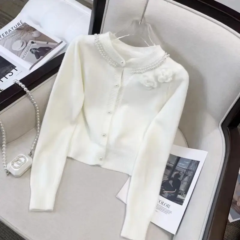 Áo Cardigan Dệt Kim Phong Cách Cổ Điển Ngọt Ngào Dành Cho Nữ, Mùa Thu Và Mùa Đông, Phong Cách Hàn Quốc, Dễ Phối Đồ, Áo Len Mỏng ngắn Tay Dài, Hàng Mới Về Năm 2024 0