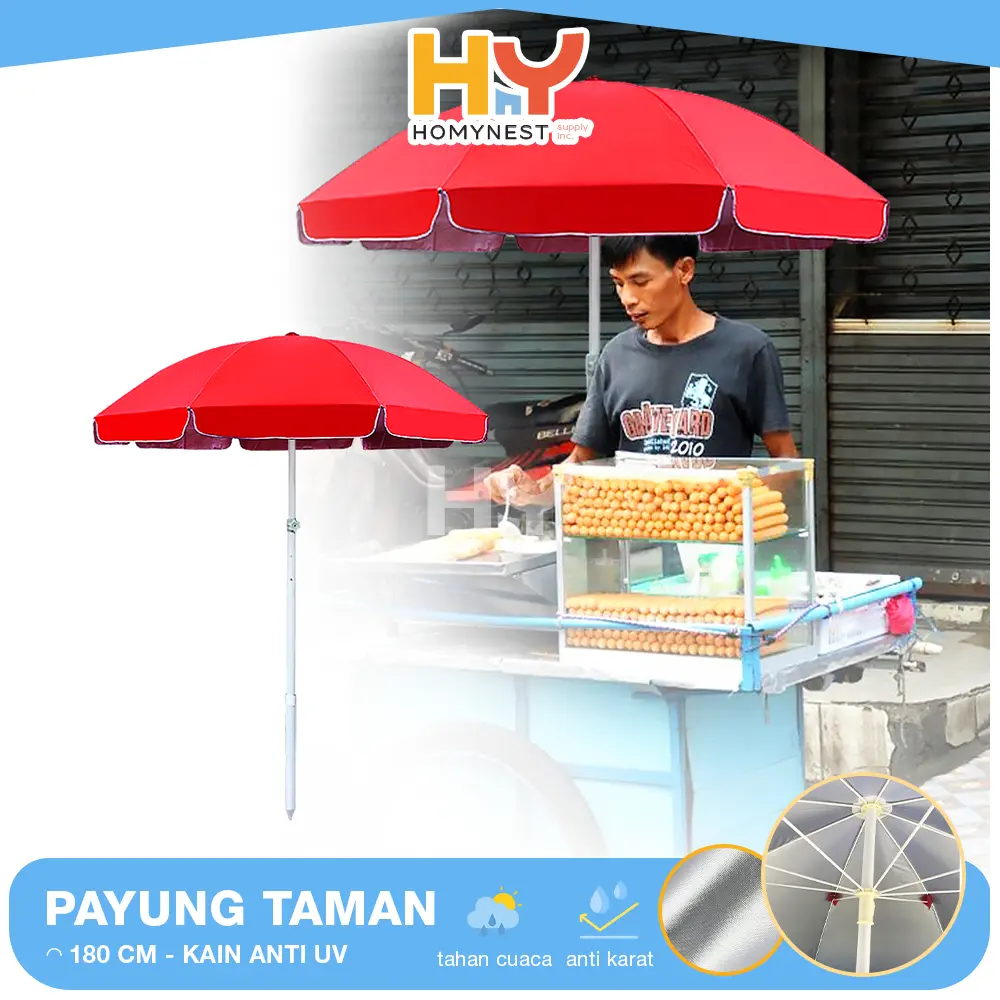 HOMYNEST Payung Untuk Jualan Ukuran 180 CM Bahan Kain Oxford Tebal Rangka Kanopi Besi Berkualitas Anti UV