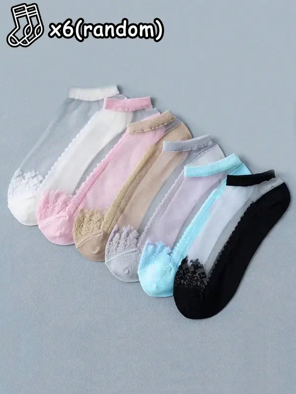 Random Women's Contrast Mesh Low Cut Socks, Casual Comfortable Breathable Socks for Daily Wear, Women's Socks for All Seasons 0