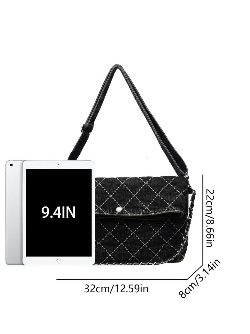Product Introduction of Women's Elegant Denim Purse Crossbody Bag, Fashionable Chain Decor Crossbody Bag, Trendy All-match Shoulder Bag for Daily Use 1