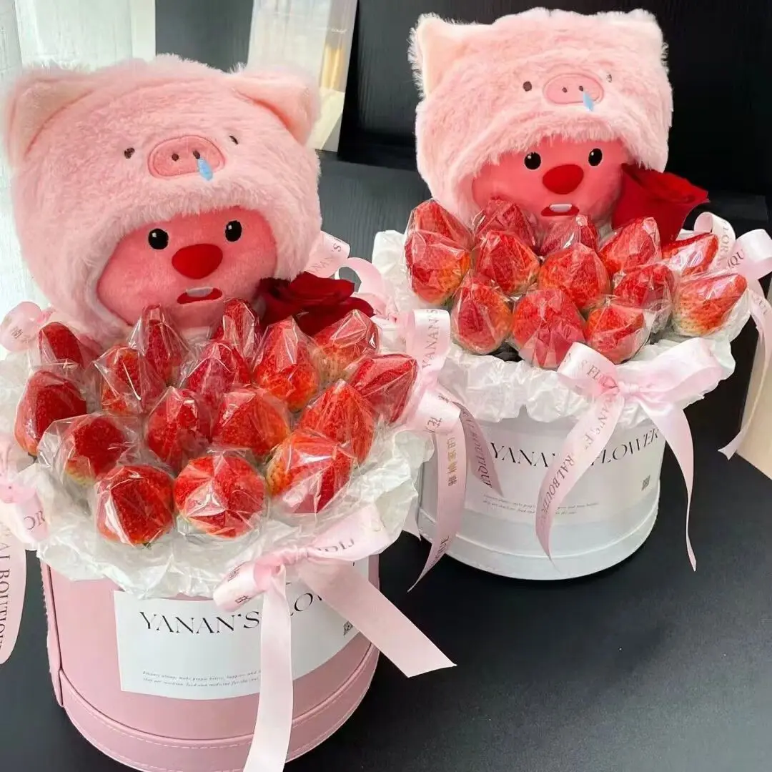 Chất Liệu Tự Làm, Bó Hoa Loopy, Quà Tặng Lễ Hội Nữ Thần Sanba, Chất Liệu Tự Làm, Chất Liệu Ống Hút Trâu Và Dâu Tây, Bao Bì Loopydiy