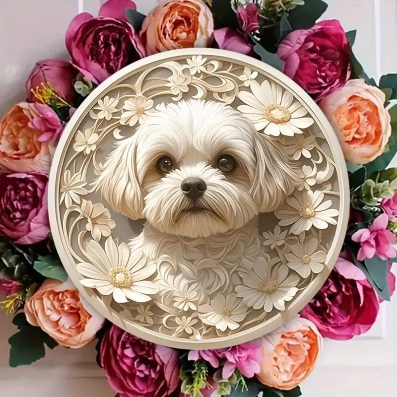 Summer Themed Dog Pattern Round Wall Sign, Durable & UV Resistant Wall Decor, Wall Art for Home, Tavern Or Club Decoration 3