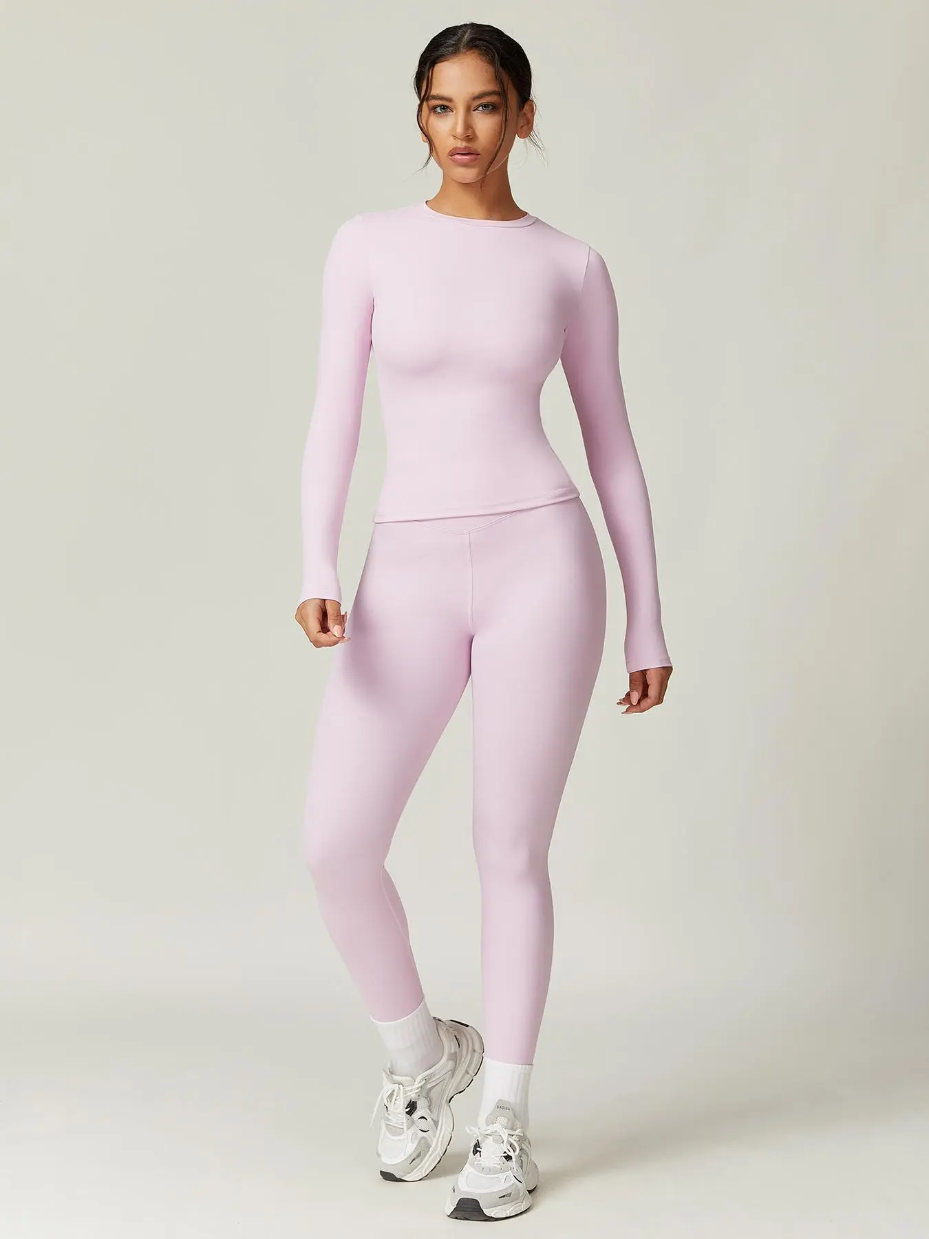 Women's Solid Long Sleeve Tee & Leggings Loungewear Two-piece Set, Casual Comfy Round Neck Top & Skinny Pants Loungewear Set, Ladies Loungewear for Spring & Fall, Lounge Set for Women, Sleep Sets, Pajamas