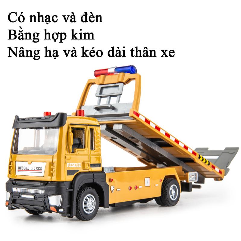 Đồ chơi mô hình xe tải cứu hộ bằng hợp kim có nhạc và đèn tỷ lệ 1:32 thân xe kéo dài nâng hạ