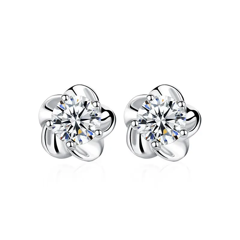 S925 Sterling Silver Cherry Blossom  Stud Earrings, Fashionable Silver Jewelry