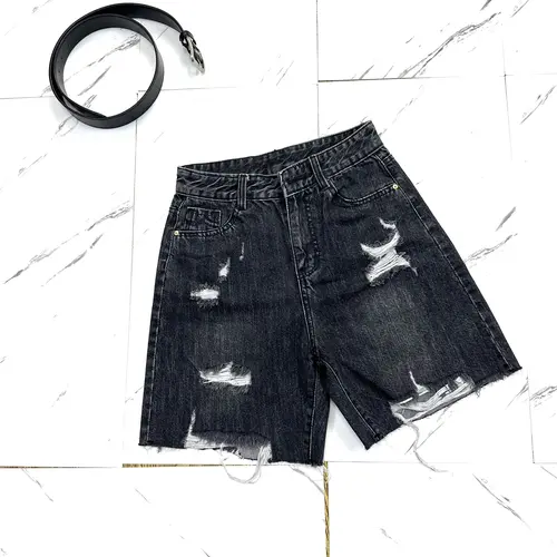 Quần Jean ngố Nữ 335 2 màu sáng tối Thông thường rách nhẹ