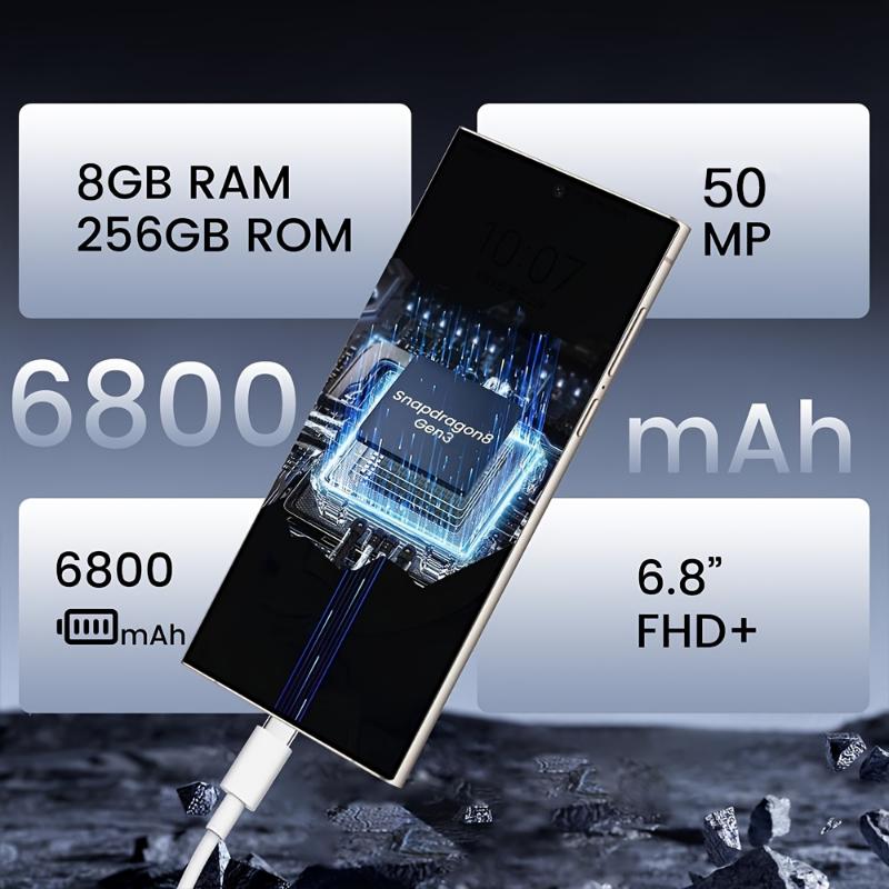 Smartphone Android 14 5G Unlocked Phone 6.8 "HD 8GB RAM+256GB ROM 24MP+50MP 6800mAh Snapdragon8 Gen3 10 Core CP U Facial Recognition Fingerprint Unlocking 4