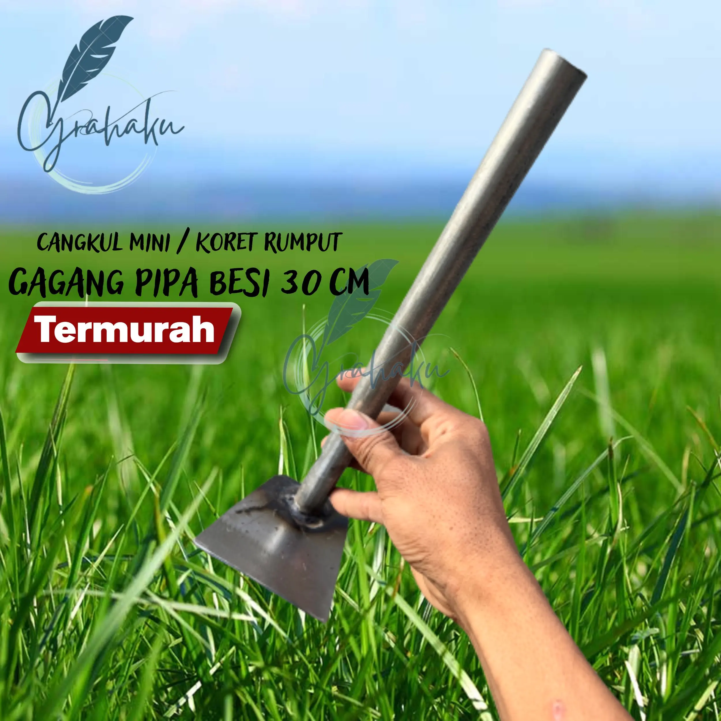 ( Terlaris ) Alat Berladang Cangkul Model Kayul / Koret Rumput Bahan Plat Baja Gagang Pipa Besi - Cangkul Mini Pembersih Rumput- Kored Dangir Rumput Gagang Pipa Besi - Wangkil / Kayul Baja Penggembur Tanah
