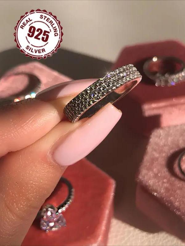 S925 Sterling Silver Promise Ring, Engagement Ring with Zirconia, Fashionable Glitter Style Jewelry for Women 3