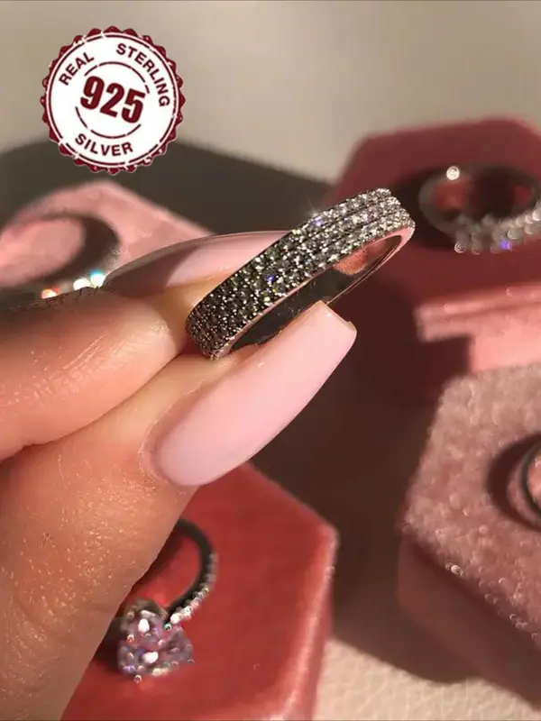 S925 Sterling Silver Promise Ring, Engagement Ring with Zirconia, Fashionable Glitter Style Jewelry for Women 3