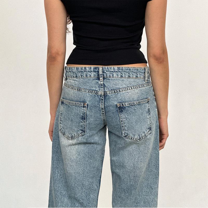 Product Introduction of Women Casual Low Rise Jeans Fashion Loose Straight Leg Denim Pants with Pockets for Summer Spring 53