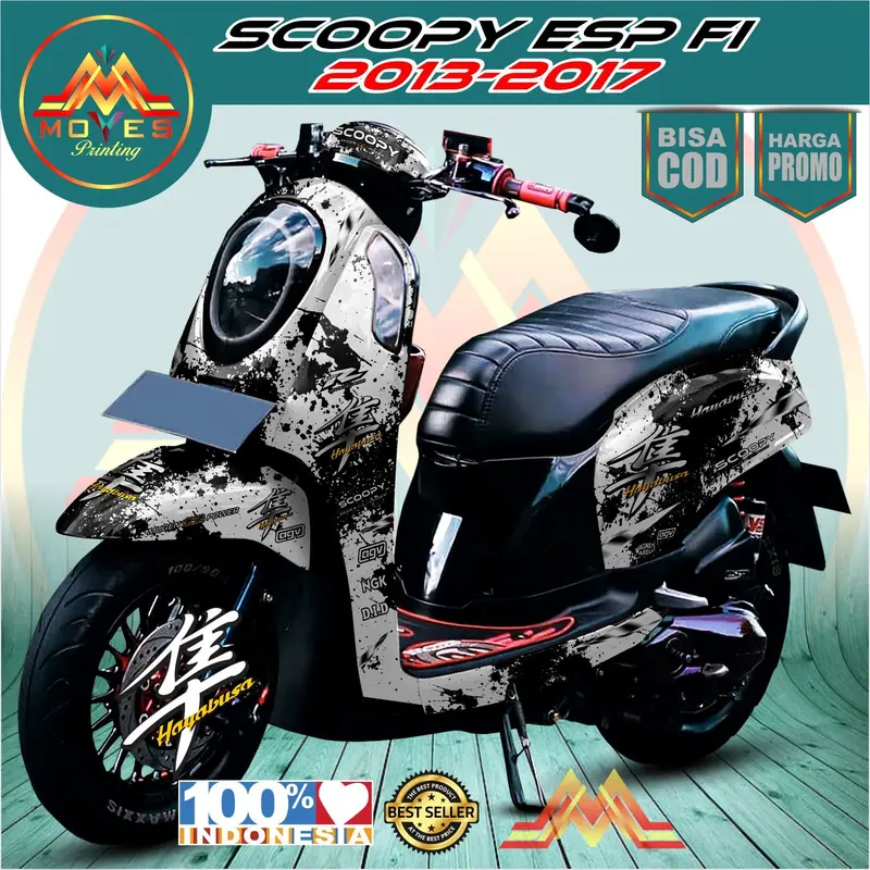 TERBARU DECAL STIKER MOTOR FULL BODY HONDA SCOOPY ESP FI 2013-2017 DESAIN HAYABUSA Motorcycle 3
