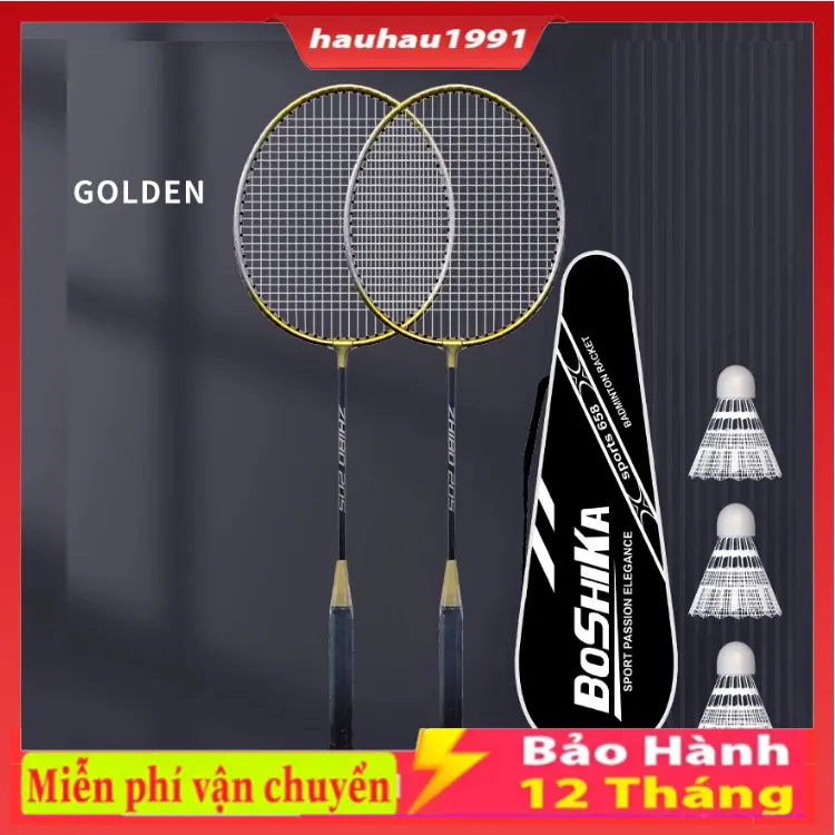 Sét 2 vợt cầu lông Boshika full màu chất liệu hợp kim sắt chất lượng cao, vợt cầu lông giành cho học sinh, sinh viên