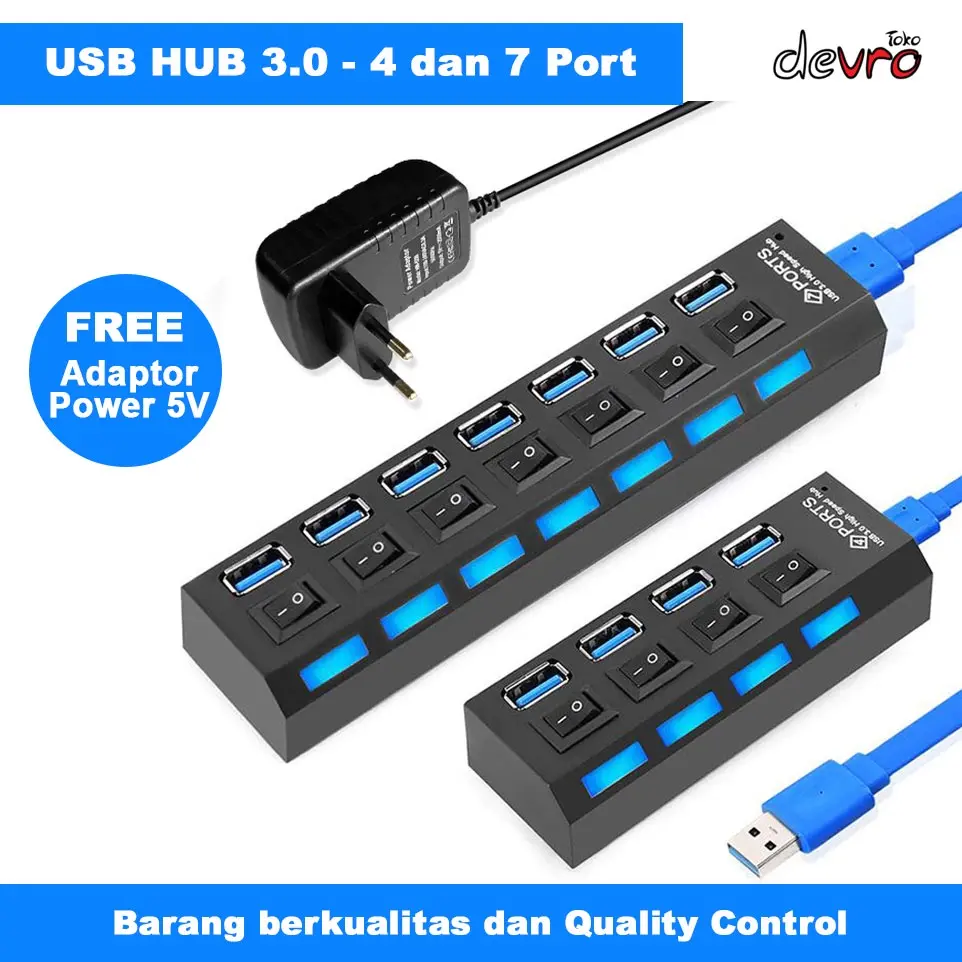 USB Hub 3.0 - 4 Port dan 7 Port Free Adaptor Power Supply - EASYIDEA U9103 Card Computer