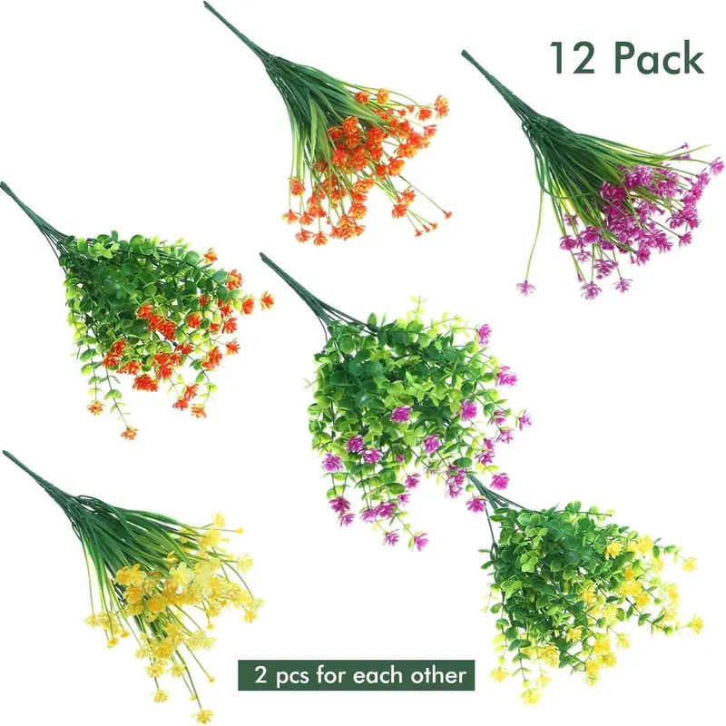 Artificial Flower Bouquet, 12pcs/set UV Resistant Faux Flower Bouquet, Fake Flower Bouquet, Decorative Flower for Home Garden Hanging Planter 2