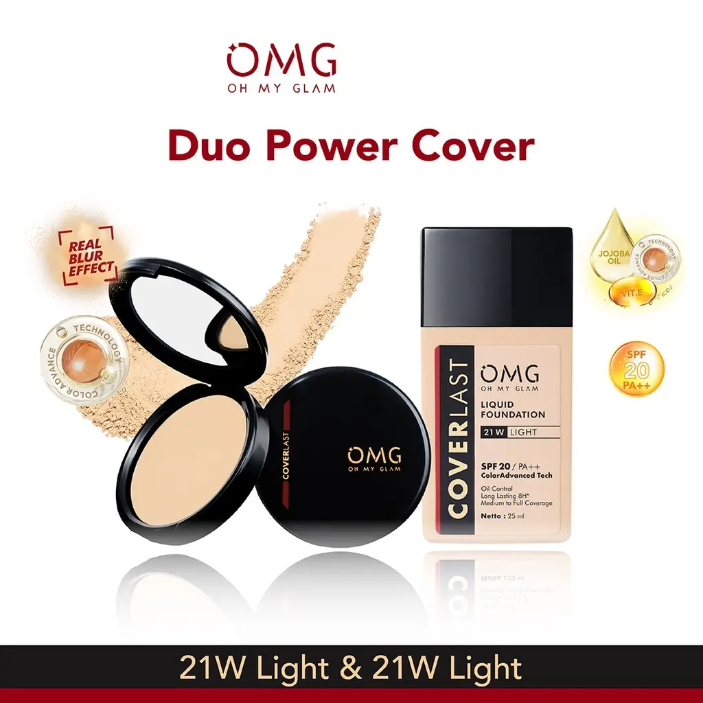 OMG Favourite Bundle! Duo Power Cover (Foundation + Bedak) Liquid | Paket Kosmetik / Set Makeup