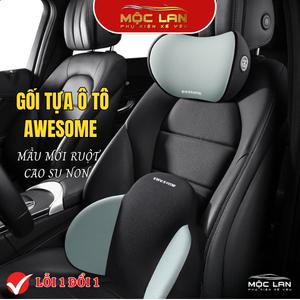 (Màu Xanh) Gối Tựa Đầu Ô Tô Tựa Lưng AWESOME Cao Cấp Chất Liệu Cao Su Non Chống Đau Mỏi Chống Thấm Mồ Hôi Cotton 100% Đệm