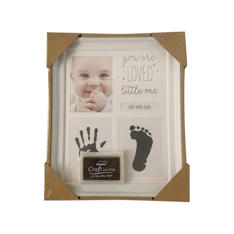 Newborn Hand and Foot Print Ornaments 12 Months Photo Frame with Craft Ink Pad Home Decoration Baby Kids Birthday Gift