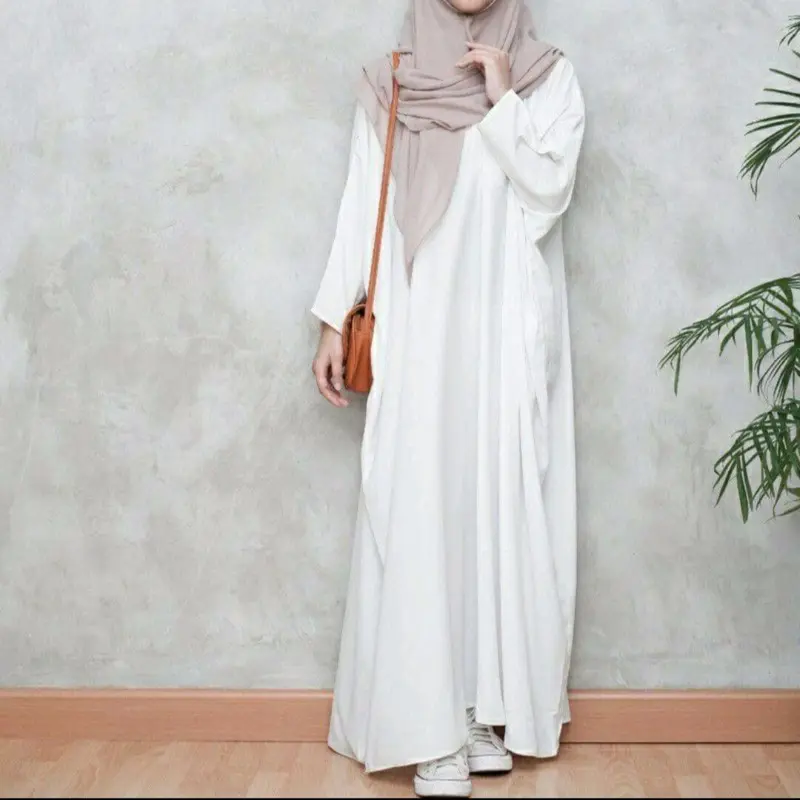 Gamis abaya hitam polos bahan #CRINGKLE AIRFLOW# Muslim Wanita Dewasa Syari Arab Umroh Maxi Remaja Dress Crinkle Lebaran Mewah Casual Silver Simple exclusive 1