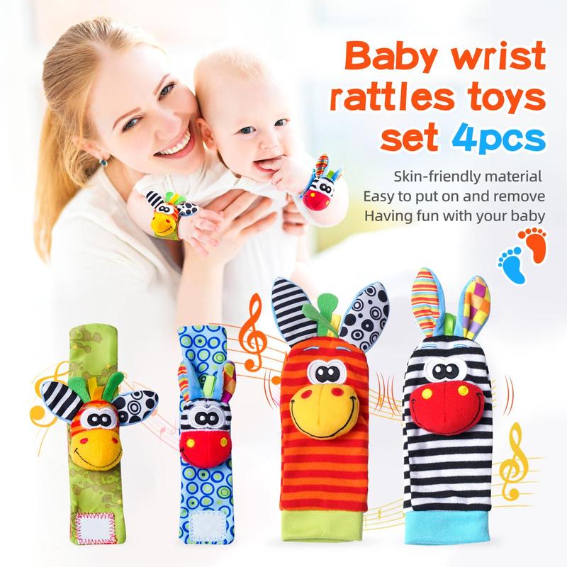 Cute Animal Wrist Rattles & Foot Finder Socks for Baby, Colorful Baby Wrist Rattle Foot Finder Toys, Toddler Rattle Socks, Feet Leg Ankle Sock, Toys for Mummy Time, Baby Toys,  Kids Toys,  Toddler Sensory Kit 8