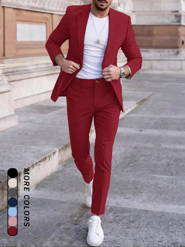 Men's Solid Color Business Suit Set, Slim Fit Lapel Neck Blazer & Pants, Men's Summer Clothes for Work Office Business, Menswear 3