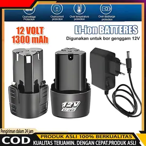 Baterai Bor Cordless 12V + Charger Power Adapter 110–220V DC Untuk Bor Listrik & Mesin Potong Rumput