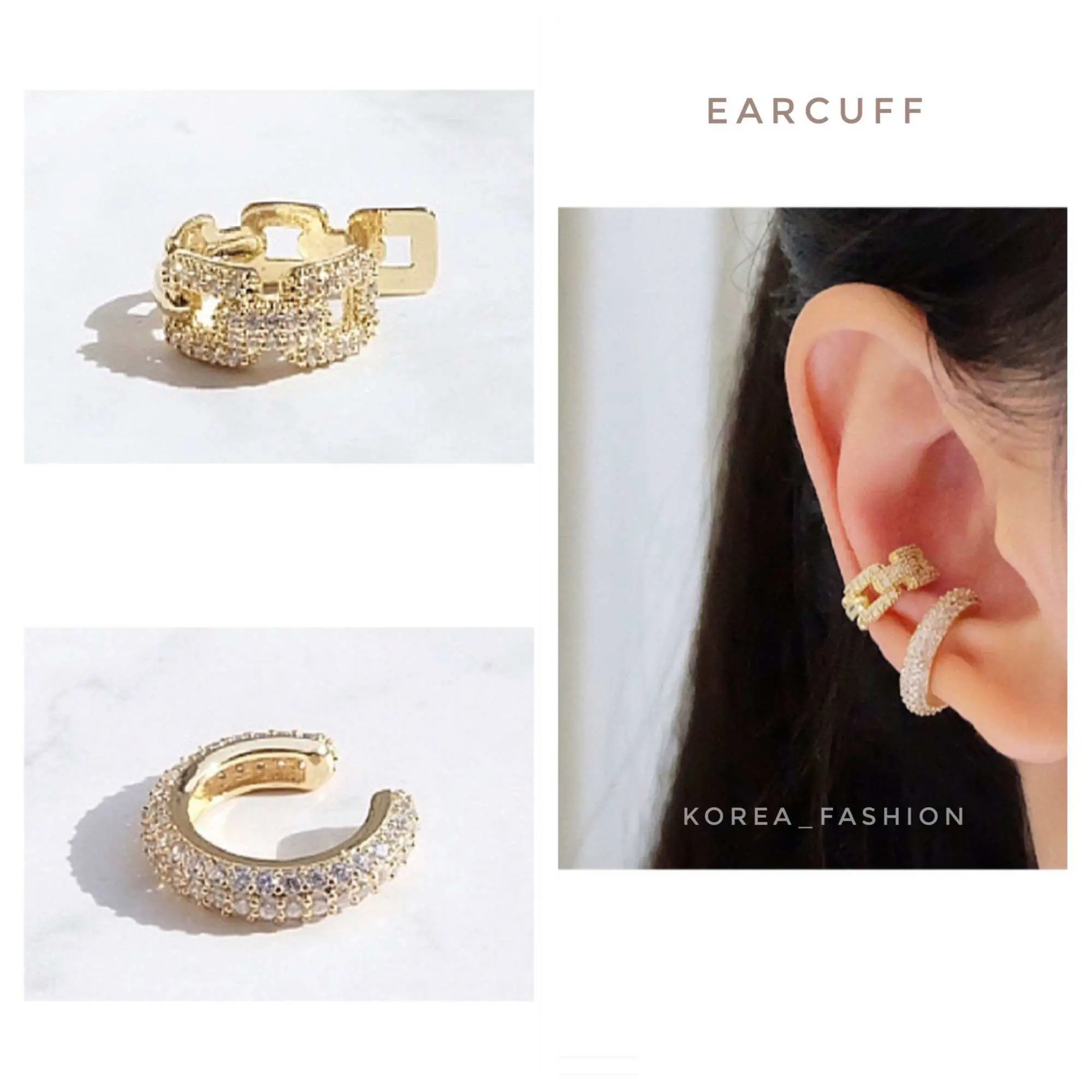 ToysCrystal & Chain Ear cuff Premium เอียร์คัฟต่างหูแบบเกี่ยวหู หนีบหู คล้องหู สำหรับคนไม่เจาะหู