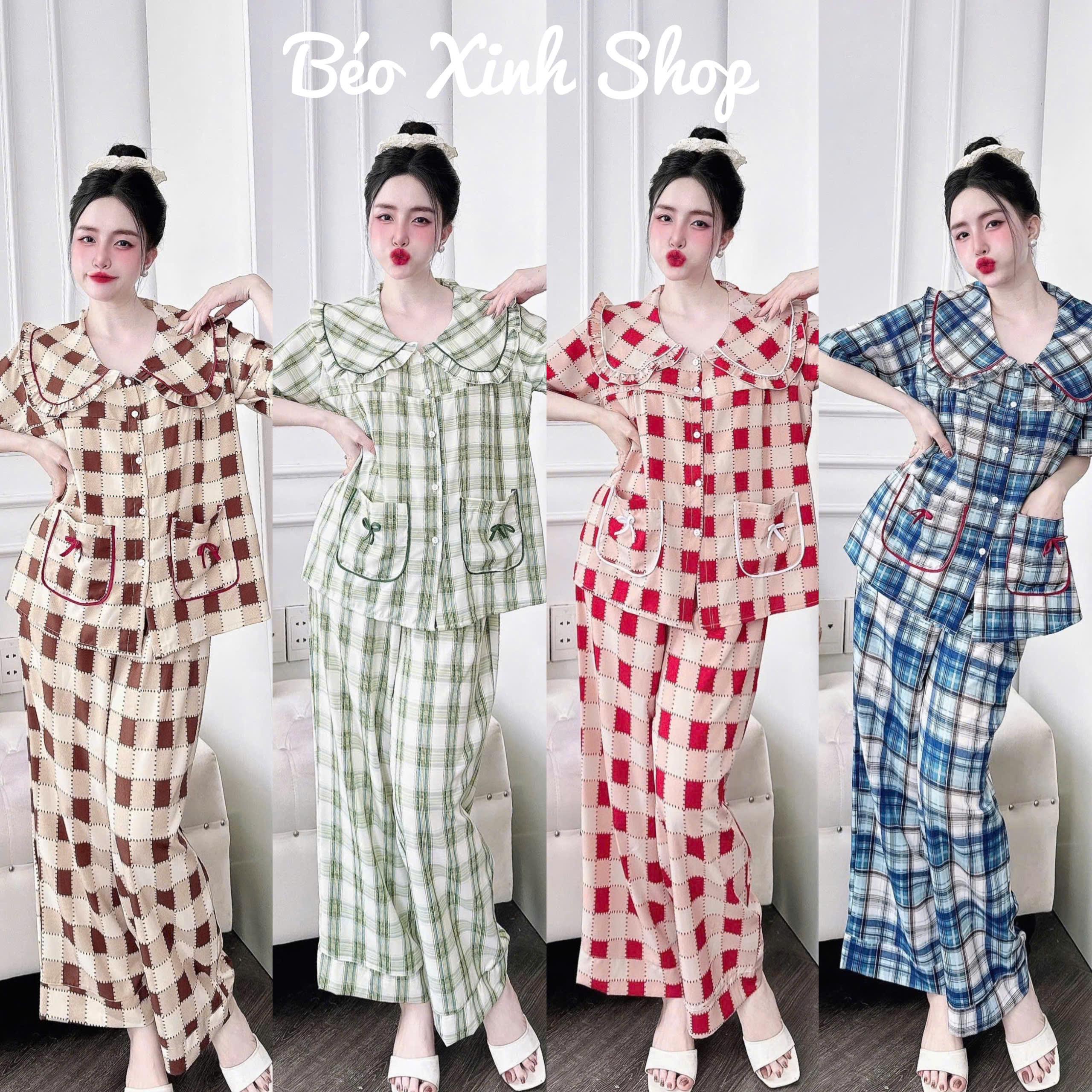Đồ Bộ Pijama Bigsize Vải Lụa Nhật Tay Ngắn 50-100kg Mặc Cực Thích Nữ Áo Ngủ Quần Ngủ - A.5617