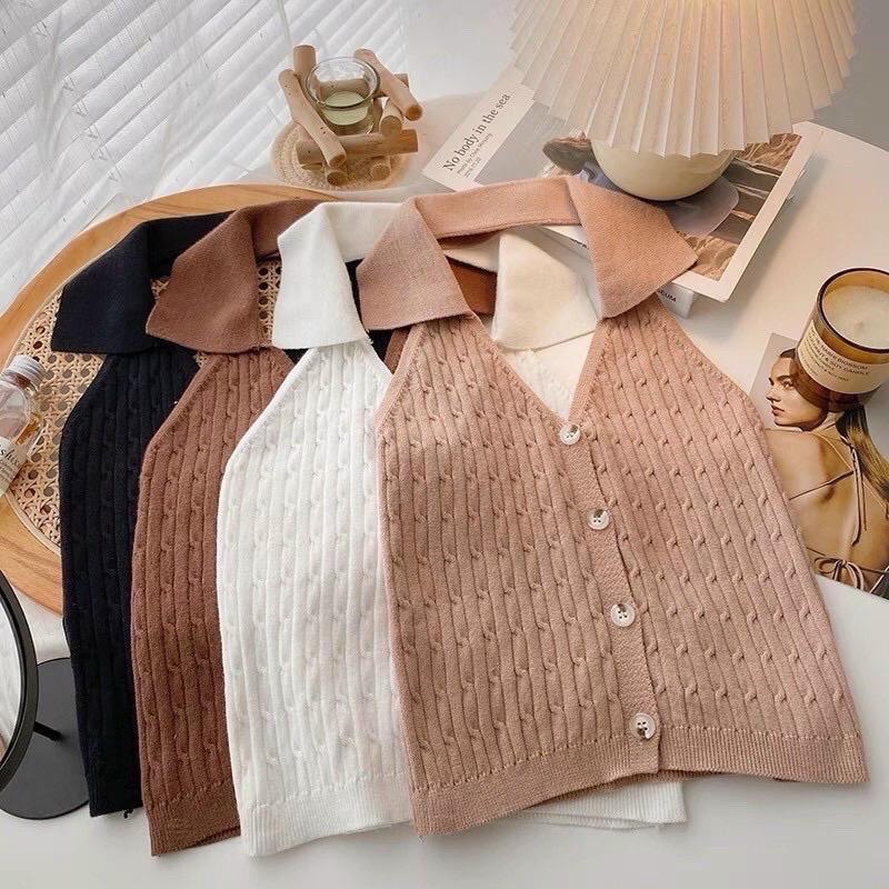  Áo ba lỗ yếm len cổ bẻ hở lưng đẹp lạ Cổ chữ V hàng QC 