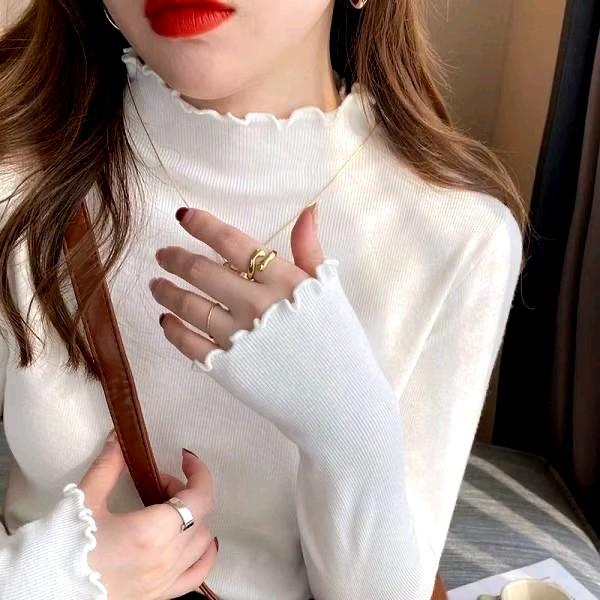  Áo Len Tăm 3p Cổ Viền Bèo- Áo Len Tăm Nữ Không Lót Lông Chất Len Mềm Mịn- Áo Len Tăm Cổ 3p Viền Bèo Women Top 