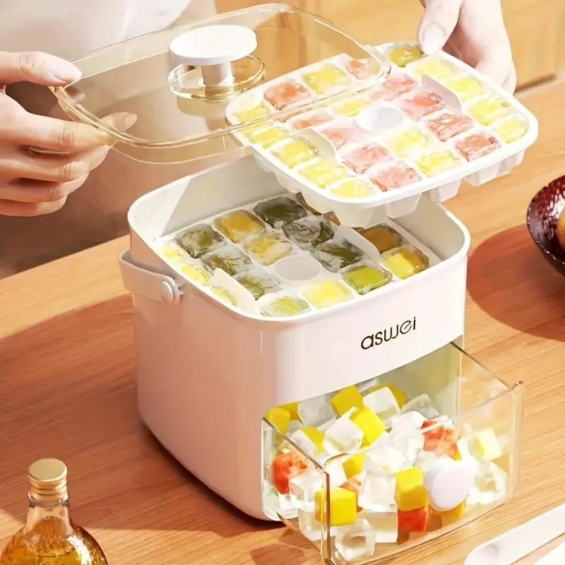 Double Layer Ice Cube Maker, 1 Set Ice Cube Tray with Lid, Ice Tray for Freezer, White Kitchen Gadgets, Bar Utensils, Home Bar Essentials 6
