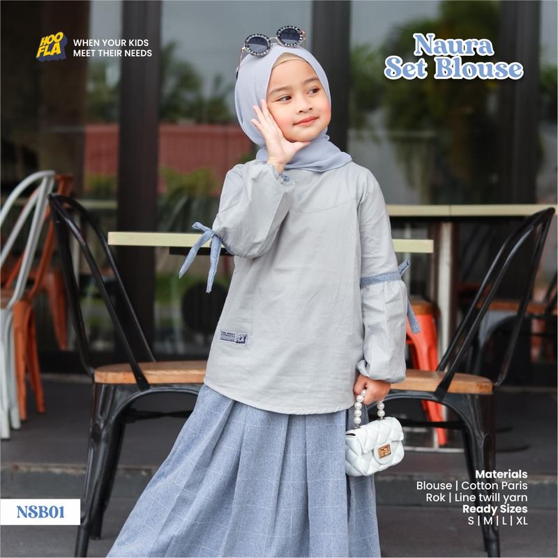 Hoofla Kids - Setelan Blouse dan Rok Naura Anak Perempuan 3-12 Tahun Maroon Navy Syari Elegan Lebaran Crinkle - Muslim, Gamis 2