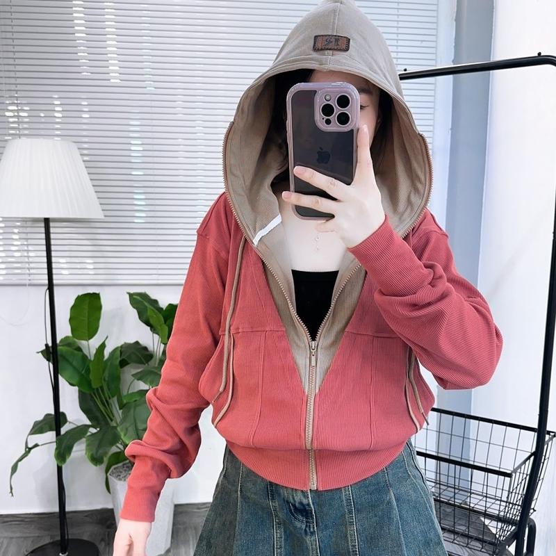 ÁO KHOÁC GÂN HÀN PHỐI MÀU 6 TÚI Nữ Women Jacket Top Nhung 5