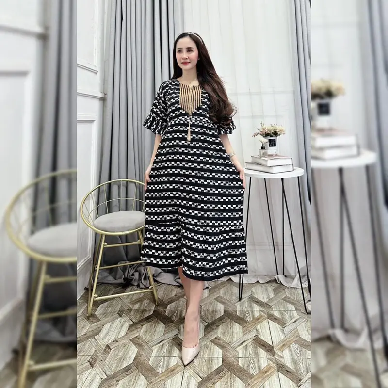 Daster Wanita Sultan Terbaru 2024 Renda Warna Hitam Motif Salur Rayon Busui Resleting Motif Kekinian Murah Lengan Pendek Nyaman Batik Santai 0