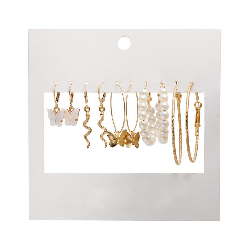 Product Introduction of Independent Station Earrings Suit 5 Pairs of Creative Simple Acrylic Butterfly Earrings Snake Earrings Pearl Earrings Women 9