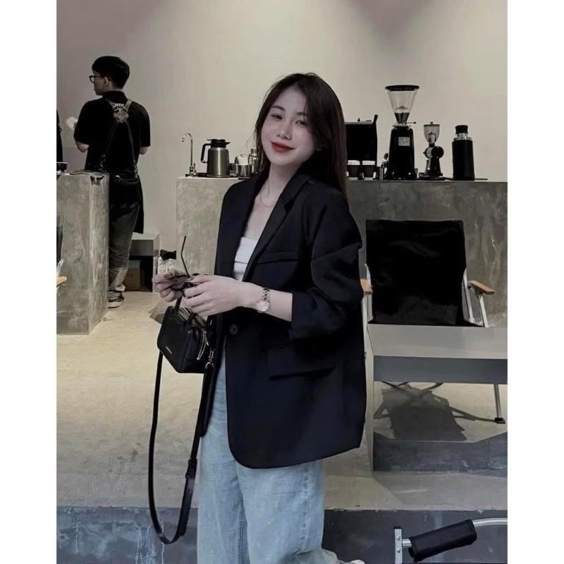 Áo Khoác Vest Blazer Suông Dáng Vừa 2 Lớp Vải Chéo Hàn Mịn Đẹp A8