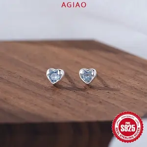 AGIAO Anting Pejantan Cinta Berlian Berwarna Anting Kecil Kristal Biru Lubang Telinga