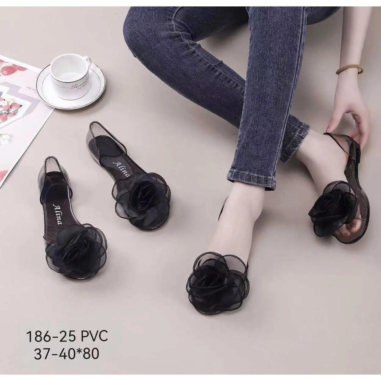 Sepatu Kaca Perempuan 186 25 Sepatu Wanita Model Terbaru Motif Bunga Transparan SPTFW