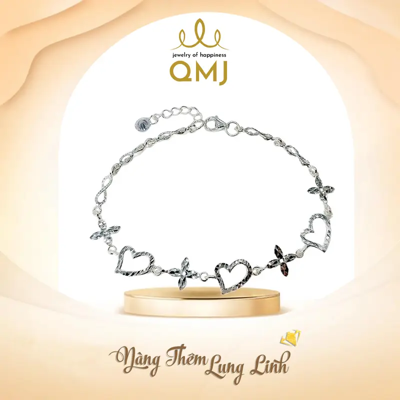 QMJ STORE - Lắc tay bạc nữ đẹp QMJ Trái tim kiêu sa bạc Ý 925 cao cấp (MÀU BẠC TRẮNG SANG - không xi kim) 0