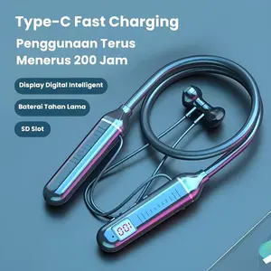 HL Headphone Leher Bluetooth Neckband Headphones Wireless Earphones Bluetooth 5.2 Sports TWS Earbuds HIFI Headset TF Card