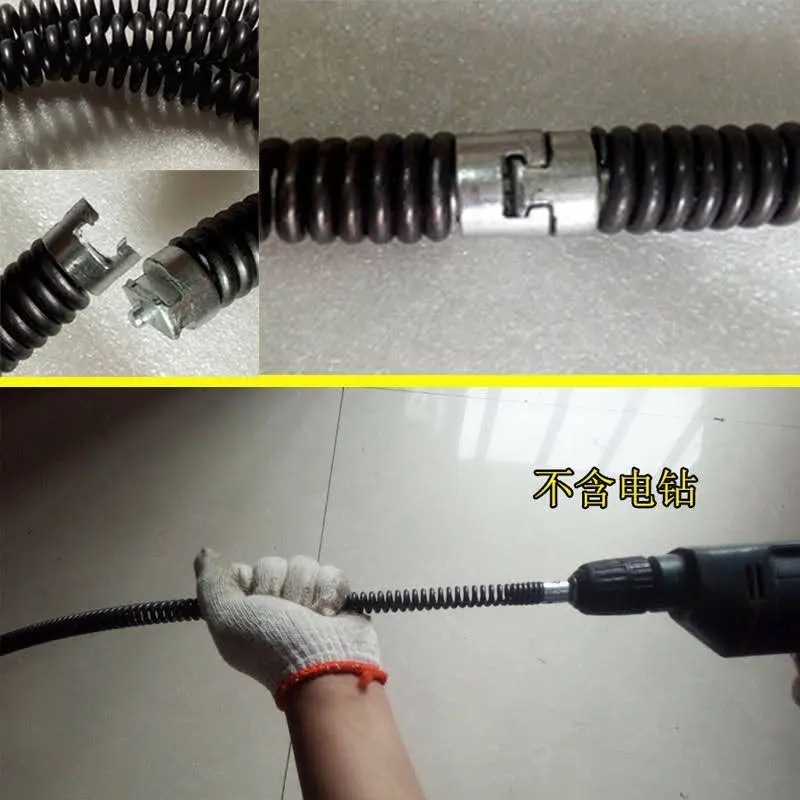 Bộ Dây Thông Tắc Cống Lò Xo Dùng Cho Máy Khoan ( Gồm Dây Lò Xo Phi 16 + 6 đầu thông + 1 đầu kết nối ) 8