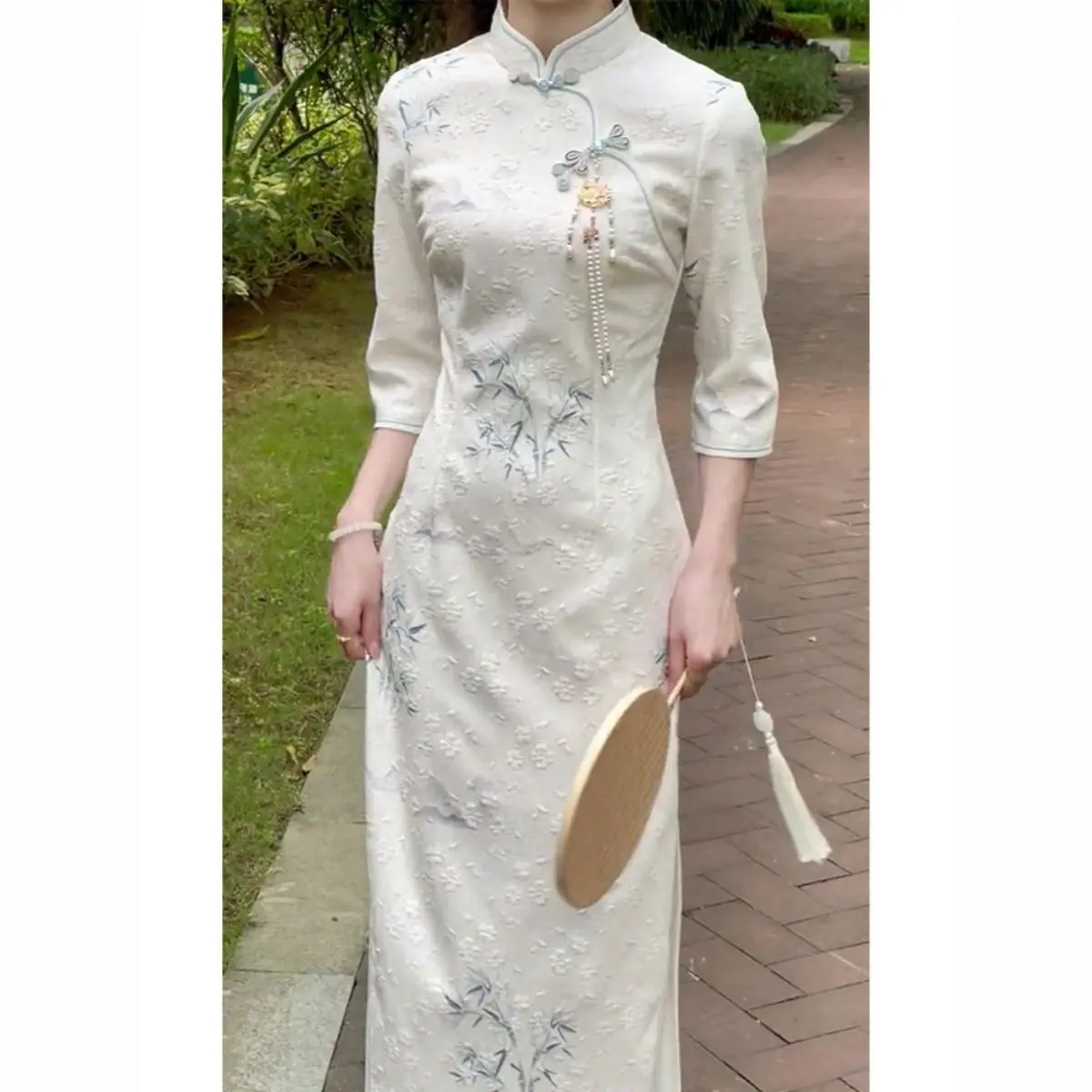 New Chinese Style Improved Cheongsam Dress Spring New Retro Zen Gold Feeling Beautiful White Dress Traditional Womenswear Traditional Womenswear