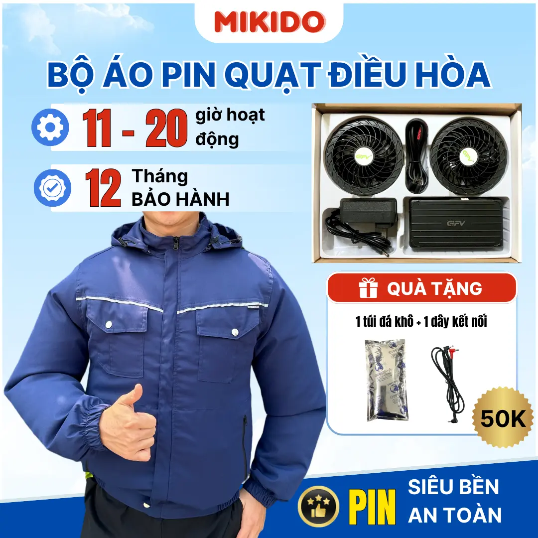 ÁO NẮNG ĐIỀU HÒA Đầy Đủ, Gió Mạnh, Pin Bền Bỉ sử dụng 11-20 tiếng, Quạt Không Chổi Than Chống Nước - Bảo Hành 12 tháng