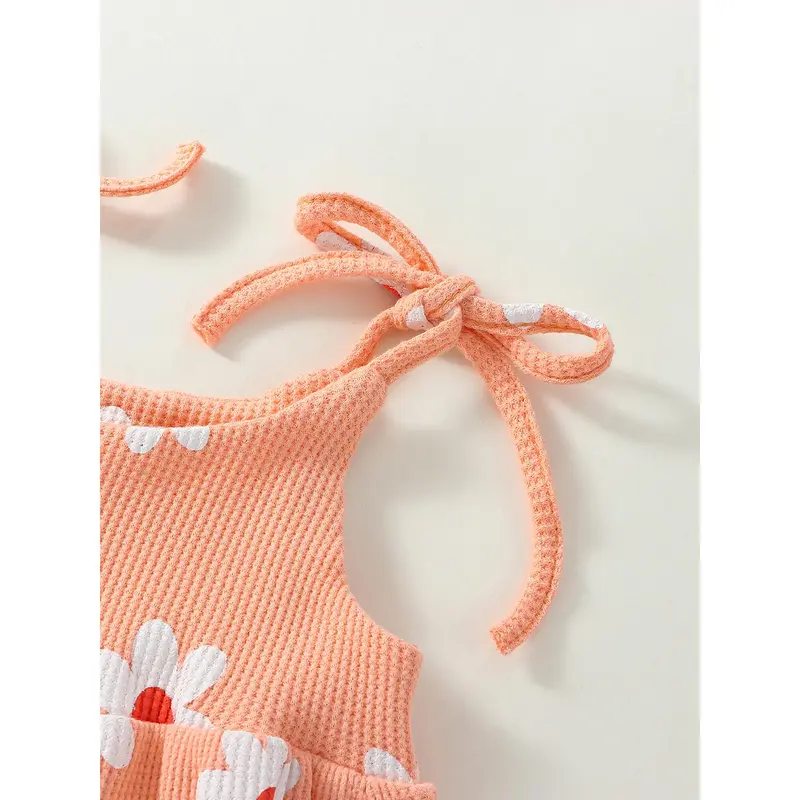 Bộ Áo Jumpsuit Quần Cho Em Bé Gái, Không Tay, In Hoa, Áo Liền Quần Và Băng Đô 5